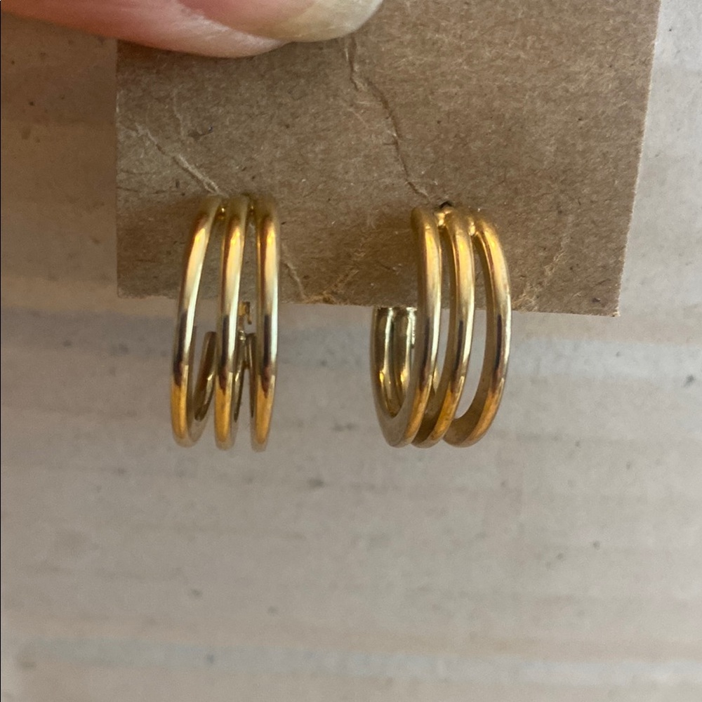 Elegant Gold tone Triple Hoop Earrings